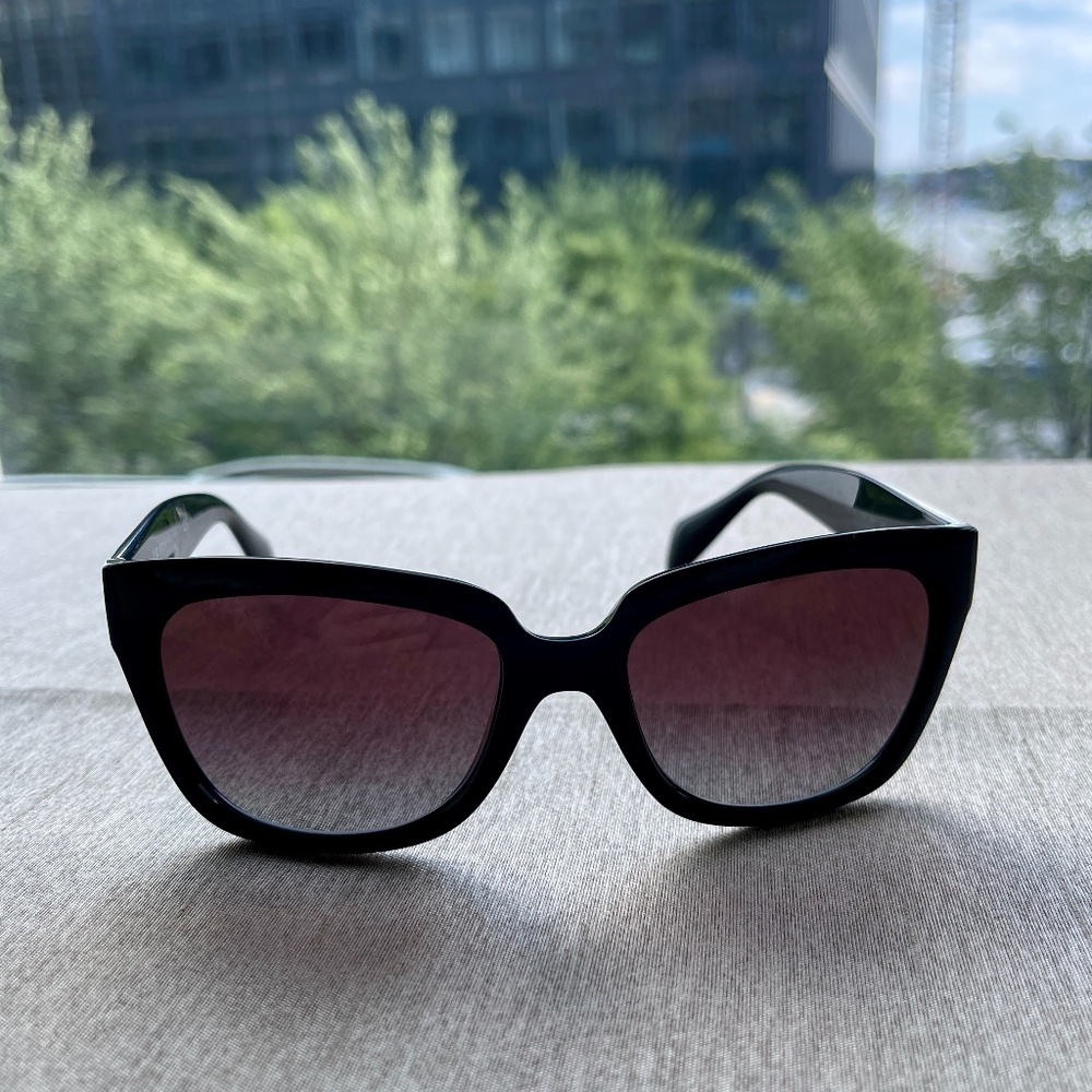 Prada Women Square Sharp Sunglasses- Polished Black w/ Violet Polarized Gradient